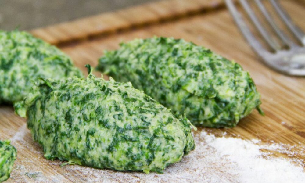 Traditional Tuscan Gnudi: naked gnocchi made with spinach and ricotta cheese.